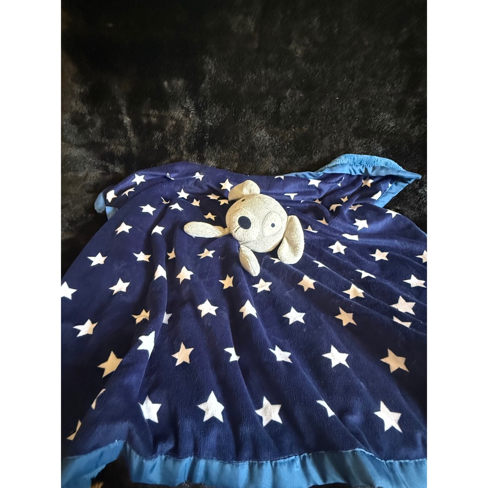 Cloud island Navy Blue Star Print Puppy Dog Plush Security Blanket Faux Fur